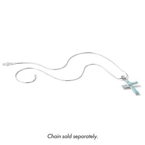 Sterling Silver Rhodium-Plated Larimar Cross Pendant – Polished 925 Silver
